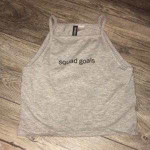 grey “squad goals” halter crop top